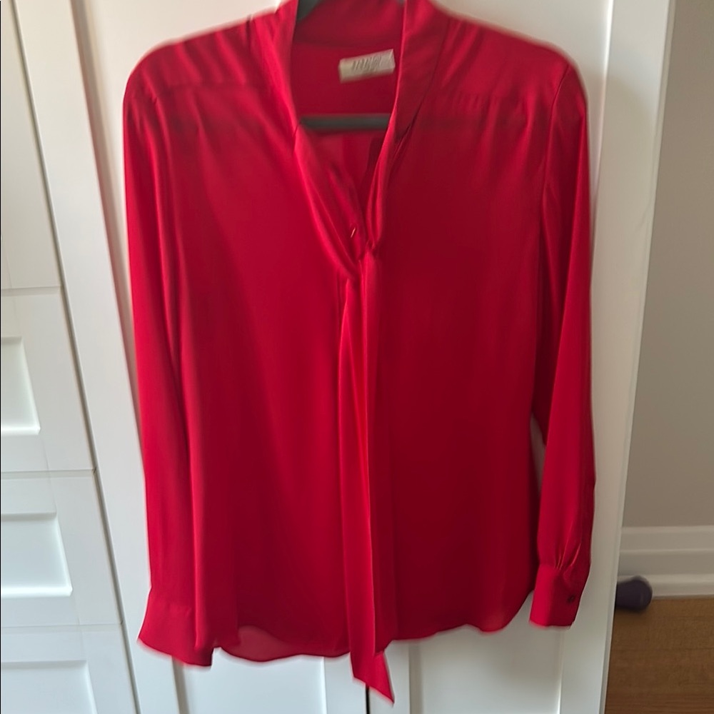 Aritzia Red Long Sleeve Tie Front Blouse